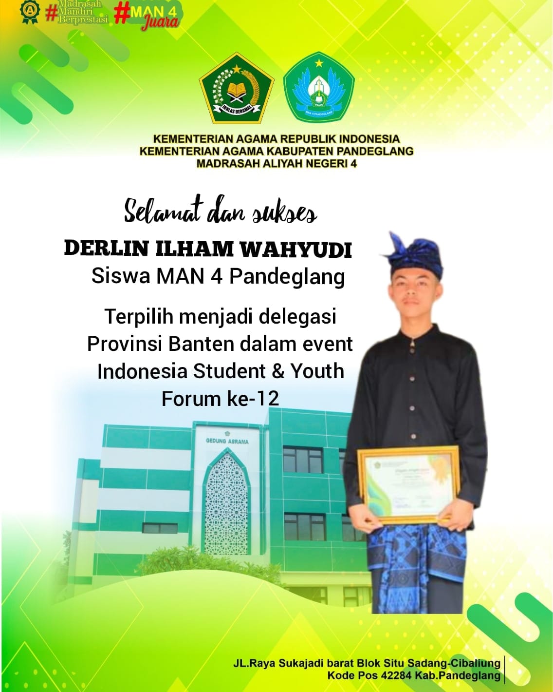 Derlin Ilham Wahyudi, Terpilih sebagai Delegasi Provinsi Banten